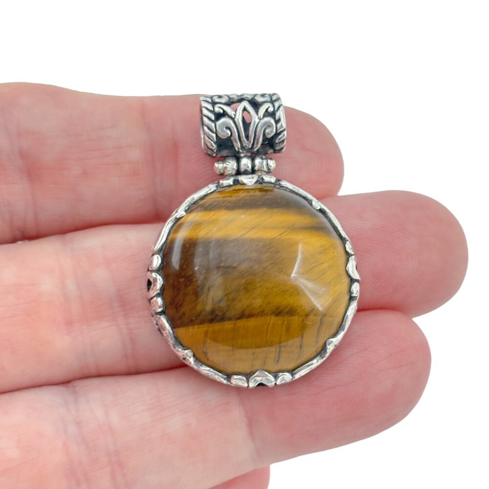 Vintage Sterling Silver 925 Scrollwork Tiger Eye Pendant